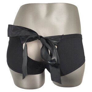 Women's NWOT Vintage? Delicates Black Tie in Back Bow Sexy Panties Size 6 Cheeky